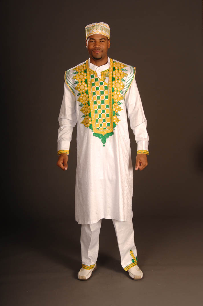 perfect stylish kaftan for weddings. White kaftan material with gold an green embroidery