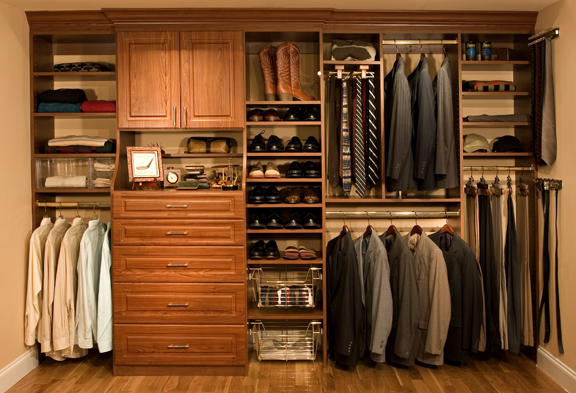 wardrobe filled with suits