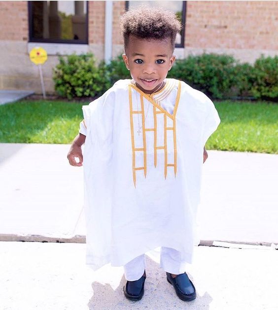 Agbada Styles for Baby Boys white and gold