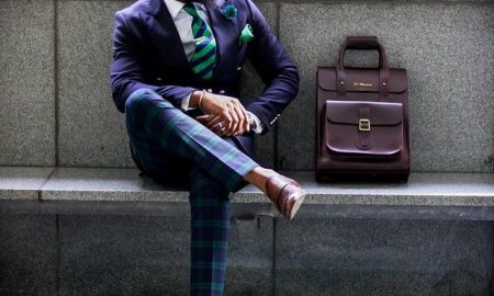 corporate outfit with leather bag