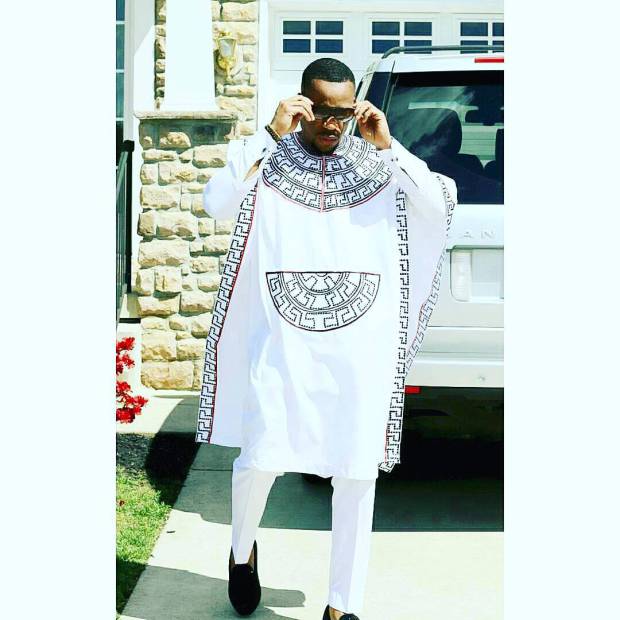 White and blue versace  design agbada